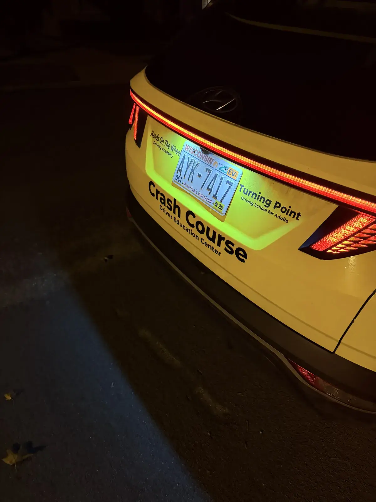 CrashCourse vehicle photographed at night